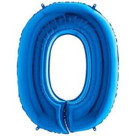 34″ Blue Foil Number 0 Helium Balloon