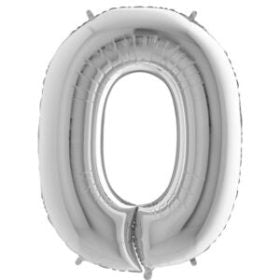 34″ Silver Foil Number 0 Helium Balloon