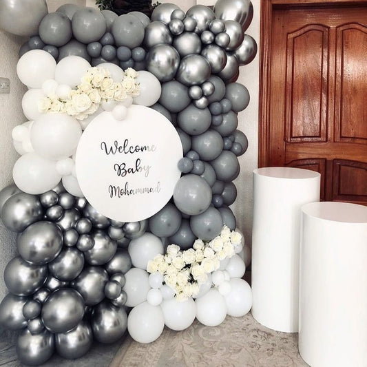 Silver and White Balloons Birthday Arrangement
