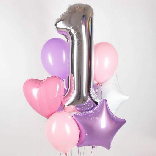 1 Number Foil Balloon with Star Shaped And Latex Balloons Bouquet