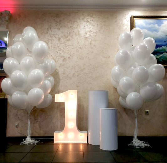 White Balloons Bouquet with LED Number