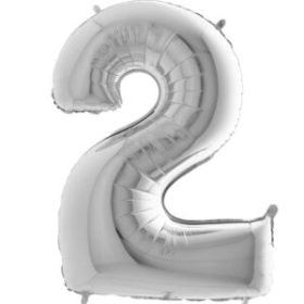 34″ Silver Foil Number 2 Helium Balloon