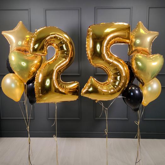 25 NUMBER FOIL WITH GOLD HEART AND STAR SHAPED FOIL BALLOONS BOUQUET