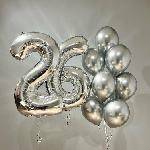 26 number silver foil balloons with Latex Balloons  bouquet