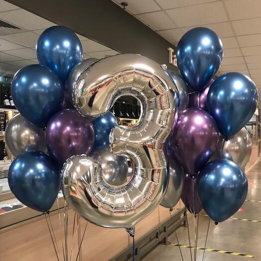3 No. Silver Foil Balloon with latex balloon bouquet