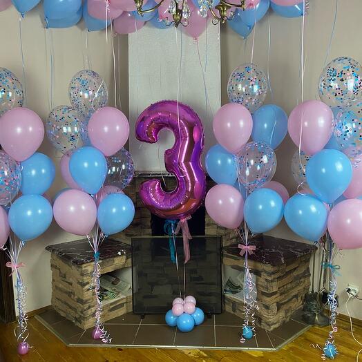 3 Number Foil with Latex Balloons Bouquet And Ceiling Balloons