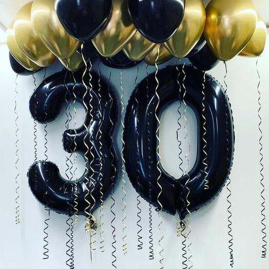 30 Number Foil with Latex Ceiling Chrome Balloons.