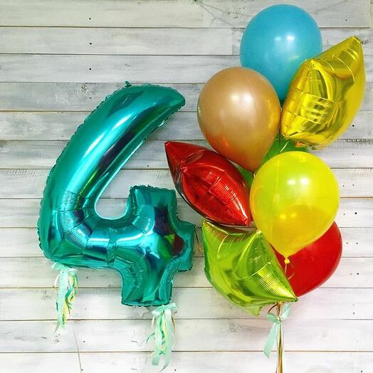 4 Number Foil Balloons with Latex Balloons bouquet