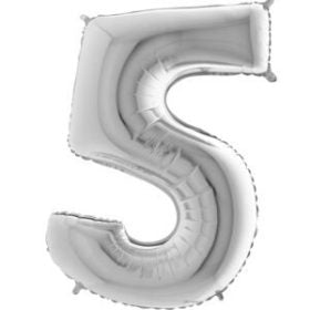 34″ Silver Foil Number 5 Helium Balloon