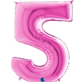 34″ Pink Foil Number 5 Helium Balloon