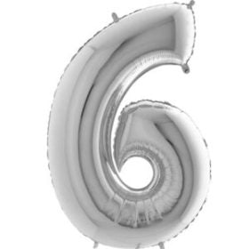 34″ Silver Foil Number 6 Helium Balloon
