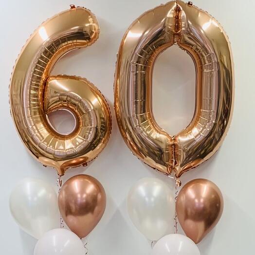 60 Number Foil with Latex Balloons Bouquet