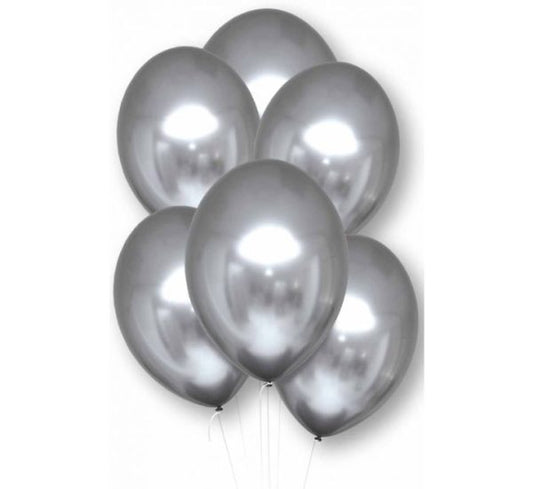 Chrome Silver Latex Balloons Pack without Helium (6 PCS)