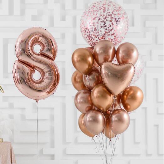 8 number Foil with Chrome Balloons and Confetti Bouquet