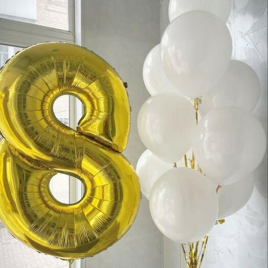 8 number foil Balloon with white latex balloon bouquet