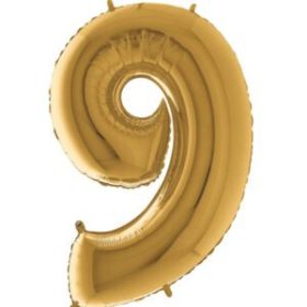 34″ Gold Foil Number 9 Helium Balloon