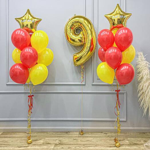 9 number foil balloon with 2 latex balloons bouquet
