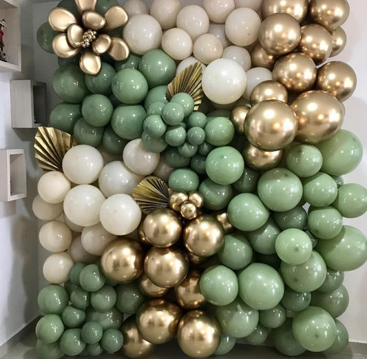 Golden and Light Green Balloons Wall