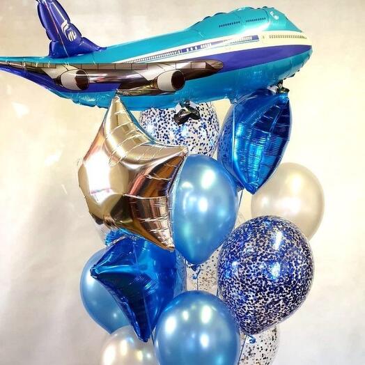 Aeroplane Foil with Latex Balloons Bouquet