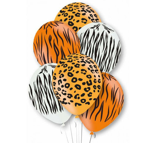 Animal Print Latex Balloons 12'' without Helium (Pack of 6)