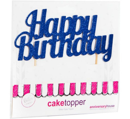 BLUE GLITTER HAPPY BIRTHDAY CAKE TOPPER