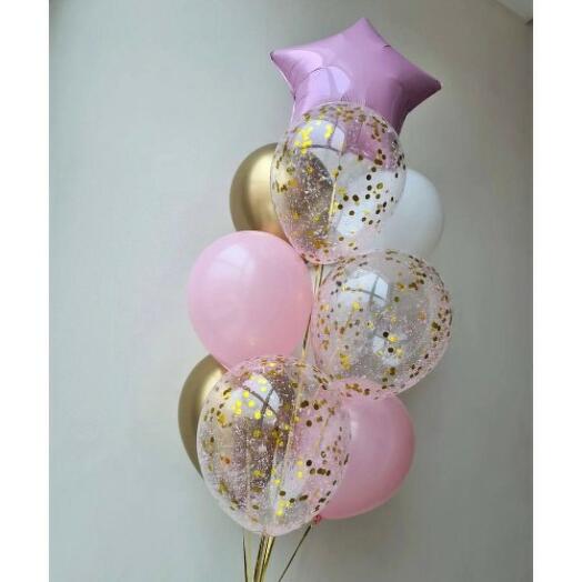 Balloons bouquet with confetti.