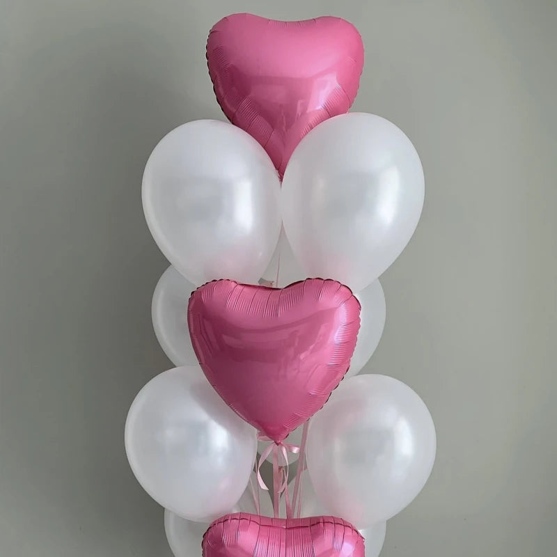 Pink heart shape & white latex balloon bouquet