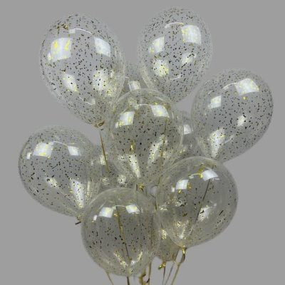 Clear latex balloon with confetti bouquet.