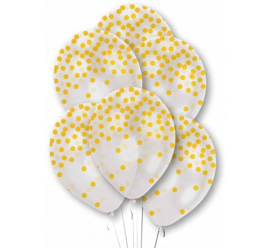 Clear with Yellow Confetti Latex Balloons 12'' without Helium (Pack of 6)