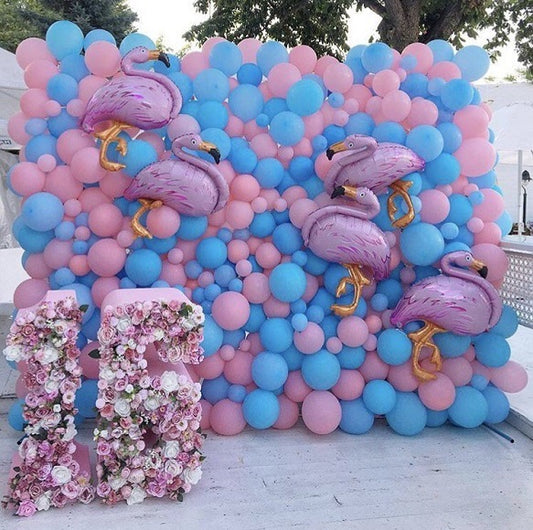 Balloons Wall Blue and Pink with Flamingo Foil Shape