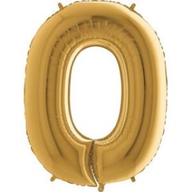 34″ Gold Foil Number 0 Helium Balloon