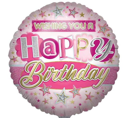 Happy Birthday Foil Balloon Pink 18'' with Helium