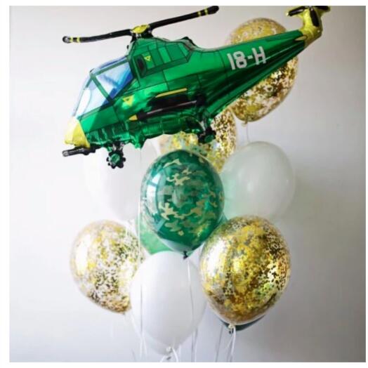 Helicopter Foil Balloon with Latex Balloons Bouquet.