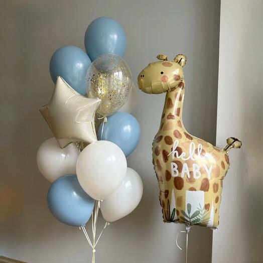 Balloons bouquet with Hello Baby foil shape.