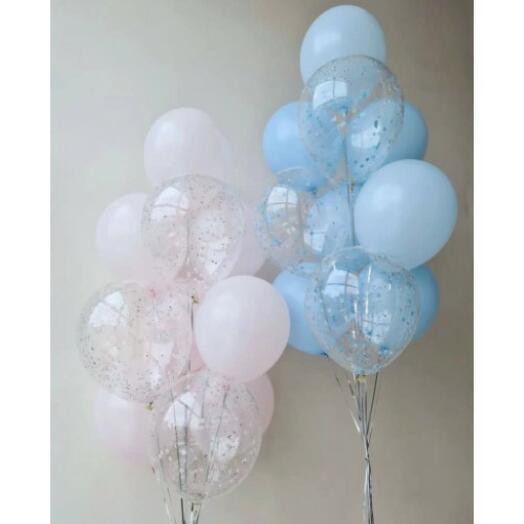 2 * Blue ,Pink and Clear with Confetti Latex Balloons Bouquet