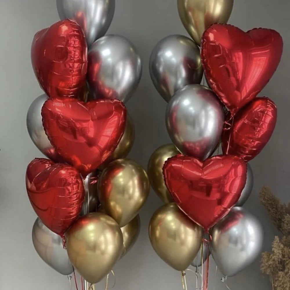 Bouquet of red heart-shaped Foil and Chrome Latex balloons
