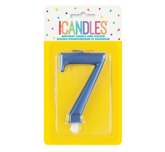 METALLIC BLUE NUMBER 7 BIRTHDAY CANDLE