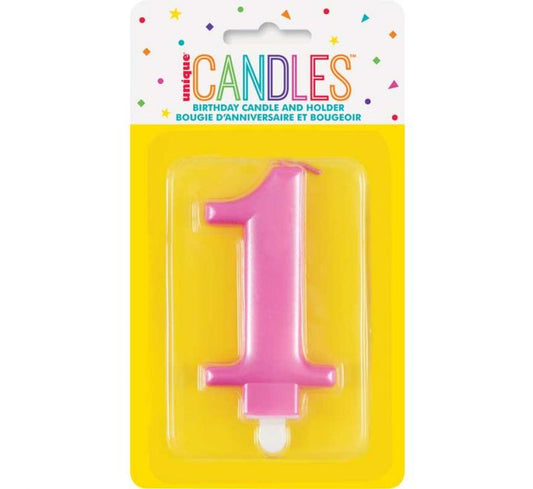 METALLIC PINK NUMBER 1 BIRTHDAY CANDLE