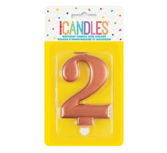 METALLIC ROSE GLD NUMBER 2 BIRTHDAY CANDLE