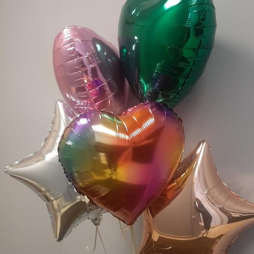 MULTI COLOUR FOIL BALLOON WITH HEART AND STAR BOUQUET
