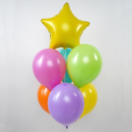 YELLOW STAR FOIL BALLOON WITH MULTI COLOUR LATEX BALLOONS BOUQUET