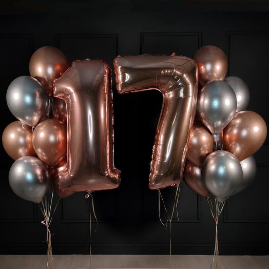 2 Foil Number Balloon with 2 Chrome Latex Balloons Bouquet.