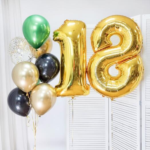 Number 18 Foil Balloons with Latex Balloons Bouquet