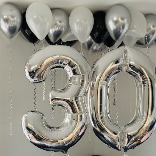 2 Foil Numbers & ceiling balloons