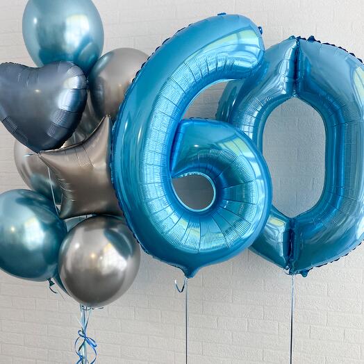 Blue and silver balloons with number '60' Foil Balloons
