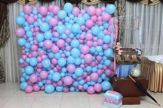 Photo Zone Wall of Blue and Purple Balloons