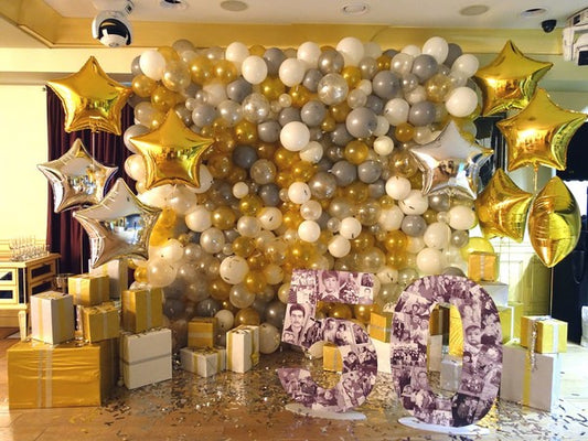 Gold, Silver and White Photo Zone Wall