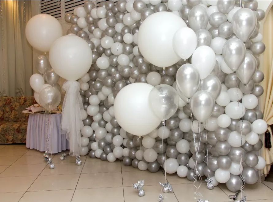 Silver and White Balloons Wall