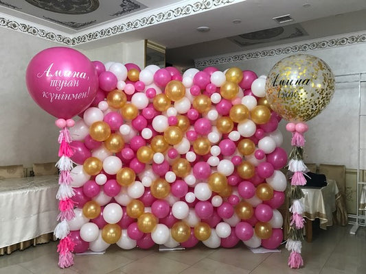 Balloons Wall of Pink, White and Gold