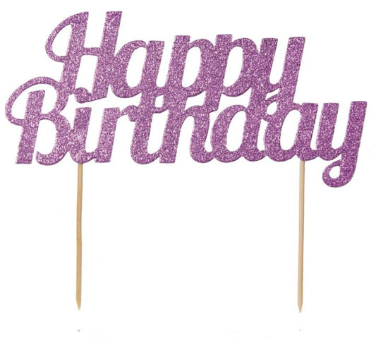 PINK GLITTER HAPPY BIRTHDAY CAKE TOPPER